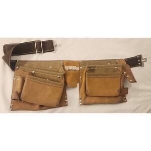 Leather Tool Belt with Dual Pouches – Adjustable – Good Used Condition